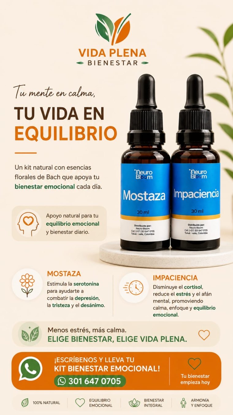 Kit Neuro Bloom de Vida Plena con esencias florales de Bach Mostaza e Impaciencia de 30 ml